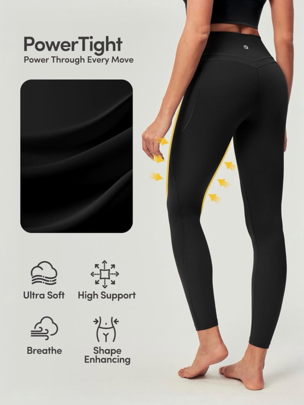 NWT IUGA PowerTight High Waisted Leggings XL Black Compression Side Pocket - Picture 6 of 16